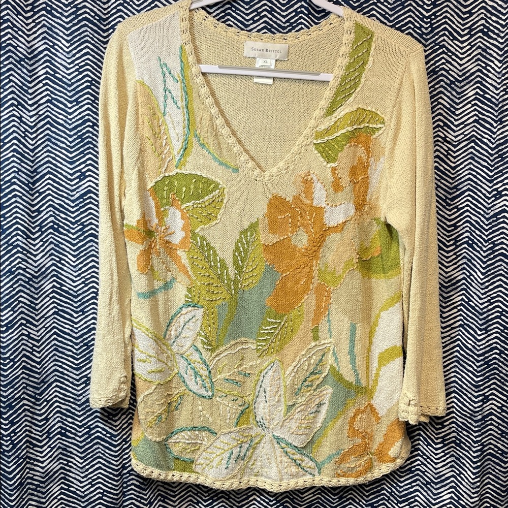 Vintage Susan Bristol Beige and Green Knit Sweater
